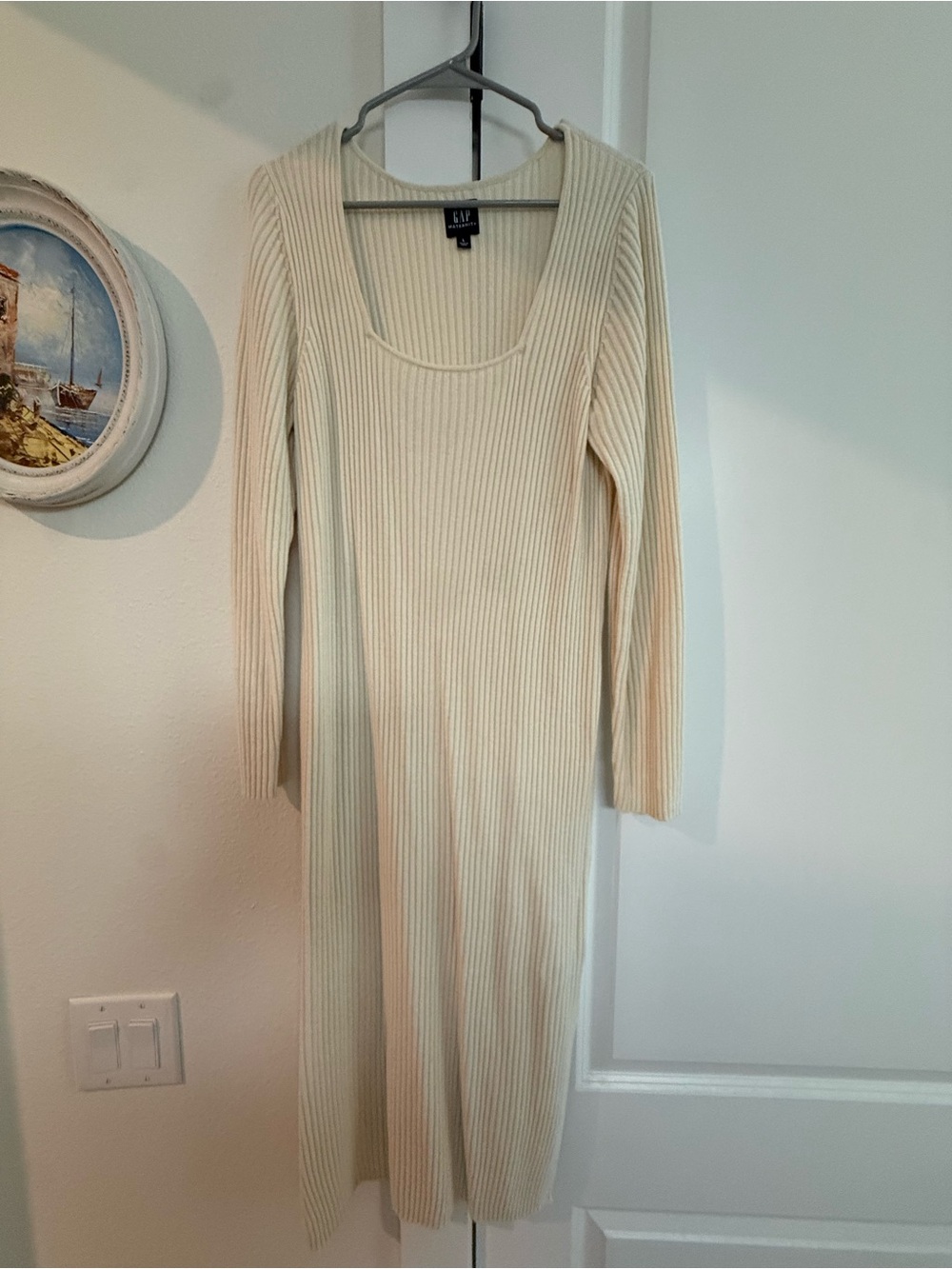GAP Women's Cream Ribbed Long Sleeve Maternity Dress